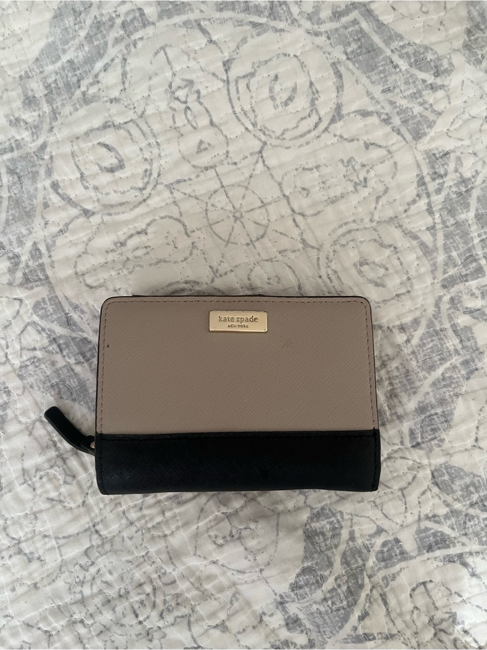 kate spade Two-Tone Taupe and Black Zip-Around Wallet